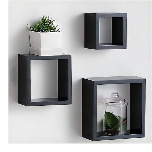3 أرفف جدارية خشبية مربعة