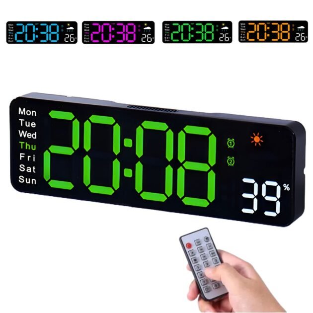 ساعة حائط رقمية مع شاشة عرض درجة الحرارة
