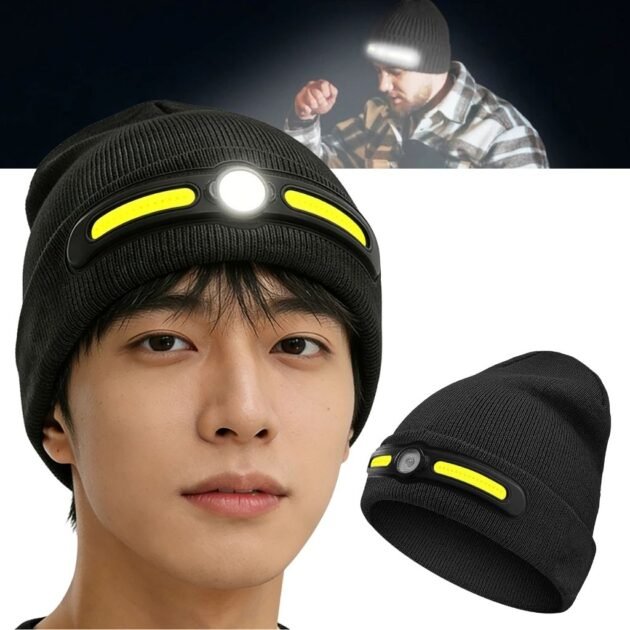 قبعة شتوية مزودة بمصباح أمامي بتقنية للتخييم والمشي