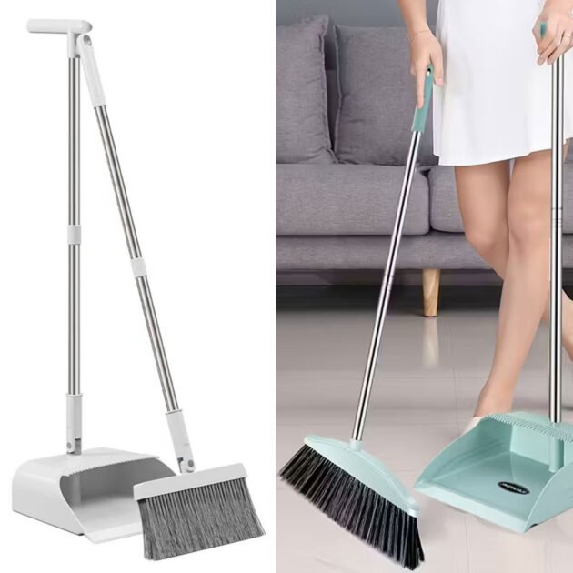 مجموعة مكنسة ومجرفة لتنظيف الأرضيات الداخلية