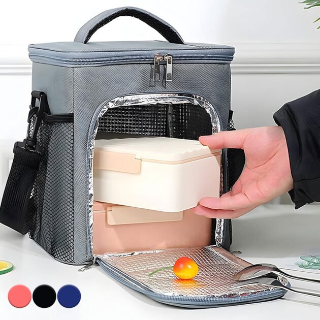 حقيبة غداء معزولة ذات سعة كبيرة مزودة بحزام للكتف