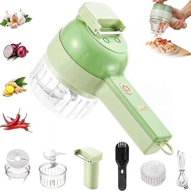 مجموعة تقطيع خضراوات كهربائية محمولة 4 في 1 مع