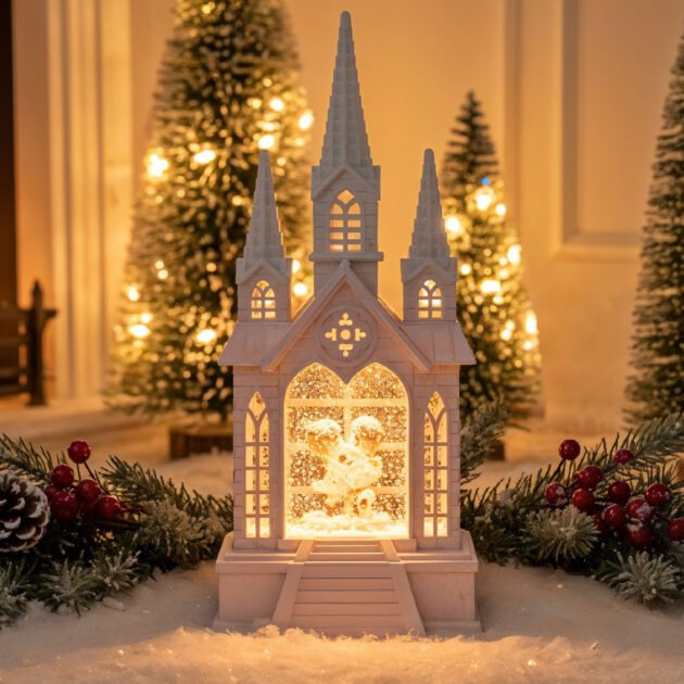 قلعة ثلجية مضيئة مزينة ببريق متلألئ