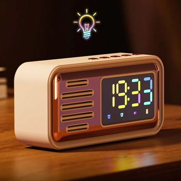 ساعة منبه بلوتوث بتصميم كلاسيكي مع مكبر صوت ووظيفة