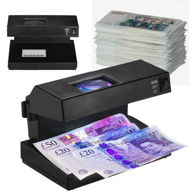 جهاز كشف العملات المزيفة بضوء فوق بنفسجي أزرق وأبيض