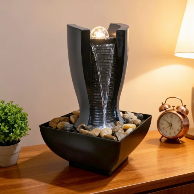 نافورة مائية على شكل برج شلال مزودة بكرة بلورية