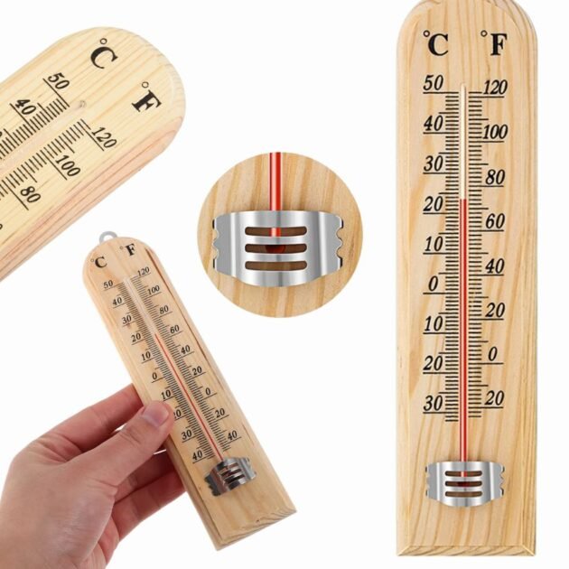 ترمومتر خشبي بطول 25 سم للاستخدام الداخلي أو الخارجي