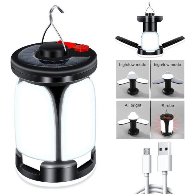 فانوس تخييم قابل لإعادة الشحن مع 6 أوضاع إضاءة