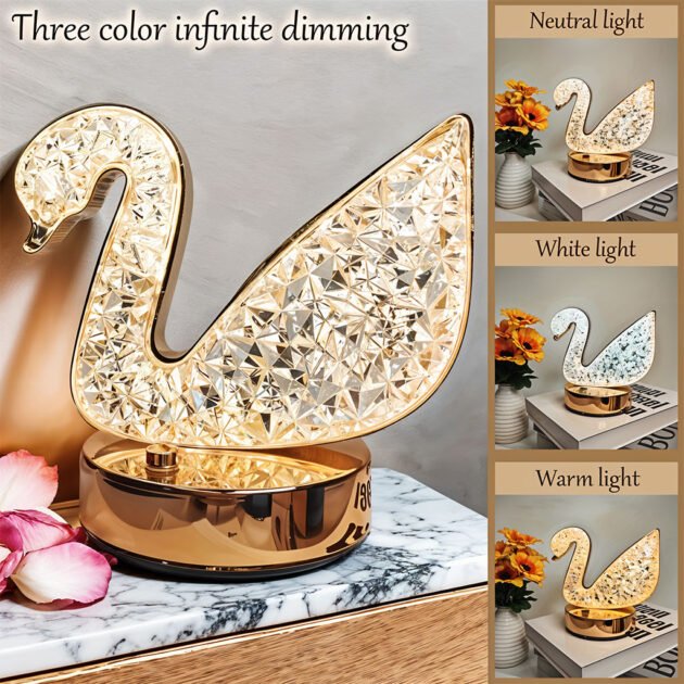 مصباح طاولة كريستالي وضوء ليلي مع إمكانية تعديل شدة