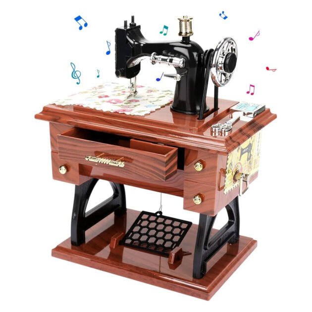 صندوق موسيقي على شكل ماكينة خياطة مصغرة