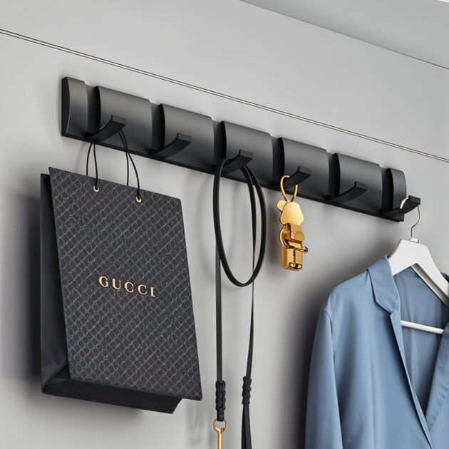 علاقة ملابس معدنية مثبتة على الحائط مزودة ب 6