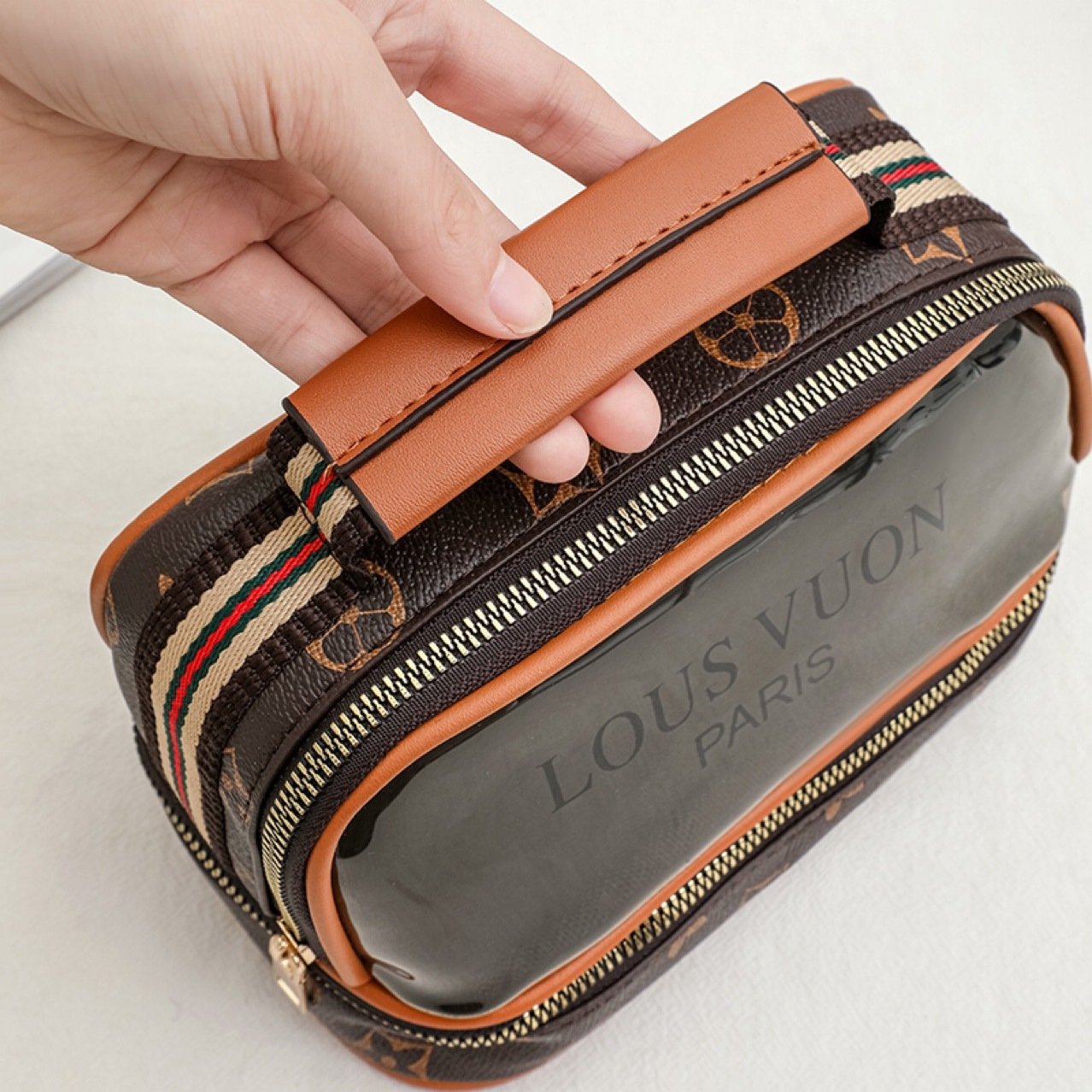 حقيبة أدوات تجميل شفافة مزدوجة الطبقات - الصورة 6