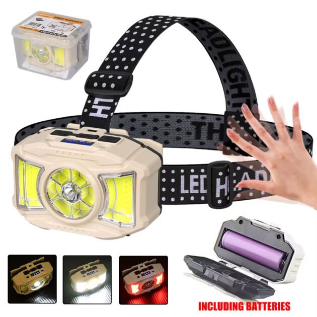 مصباح رأس بتقنية قابل لإعادة الشحن عبر منفذ مع