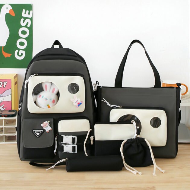 طقم حقائب مدرسية كاواي مكون من 5 قطع للمراهقين