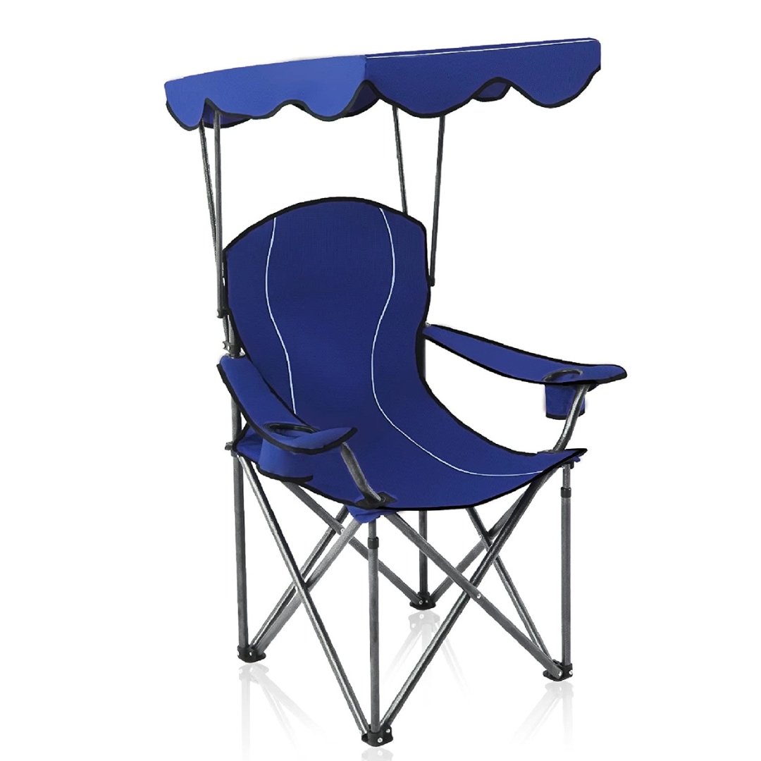 كرسي استرخاء قابل للطي مع حامل أكواب ومظلة شمسية - الصورة 3