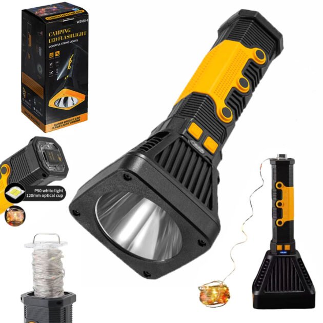 مصباح يدوي وبطارية متنقلة مع سلسلة إضاءة بطول 10