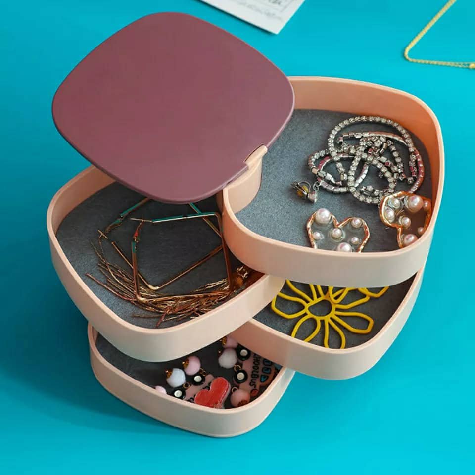 صندوق تخزين مجوهرات الطبقات مع مرآة - الصورة 2
