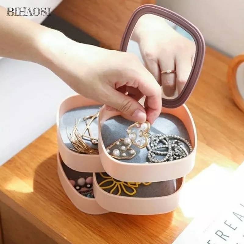 صندوق تخزين مجوهرات الطبقات مع مرآة - الصورة 3