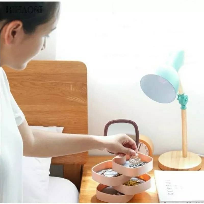 صندوق تخزين مجوهرات الطبقات مع مرآة - الصورة 7