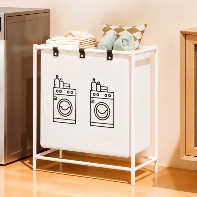 سلة غسيل بعجلات للملابس المتسخة في الحمام