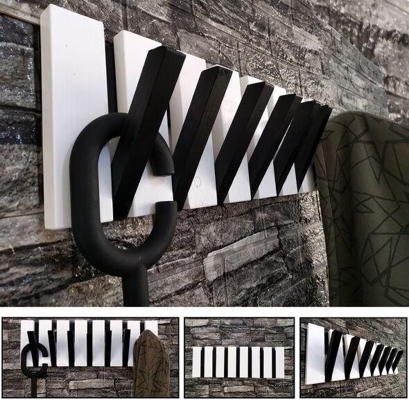 علاقة ملابس خشبية على شكل بيانو بسبعة خطافات