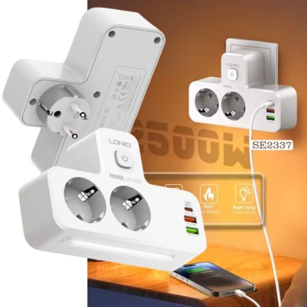 سلك تمديد جداري مزود بمقبسين أوروبيين