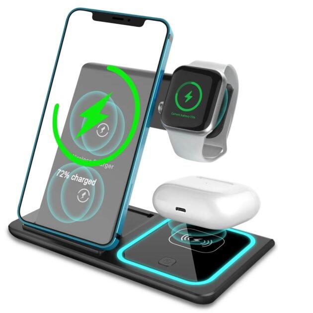 محطة شحن لاسلكية 3 في 1 للهواتف الذكية والأجهزة