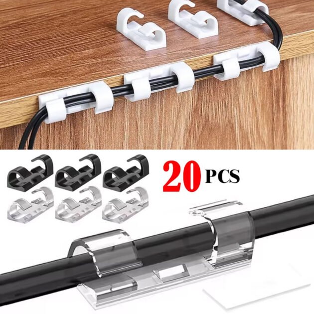 عبوة من 20 مشبك كابلات لاصقة وشفافة