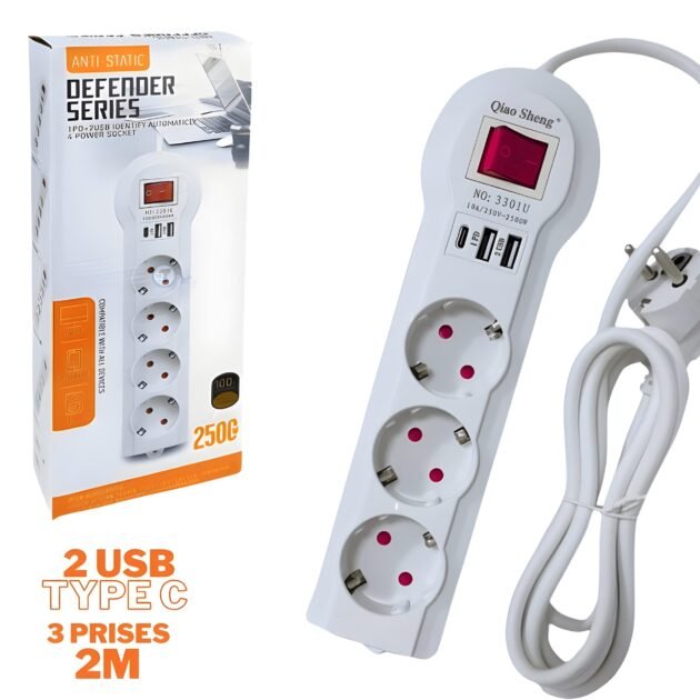 شريط طاقة بثلاثة منافذ مع منافذ من النوع