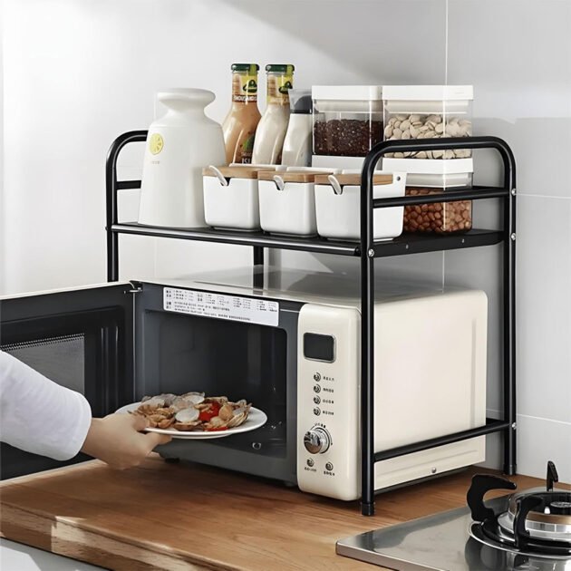 حامل فرن الميكروويف ورف تخزين من طبقتين